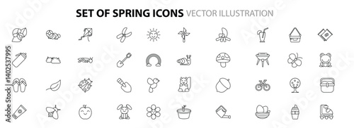 Spring flat icon pack colorful lineal. Vector illustration