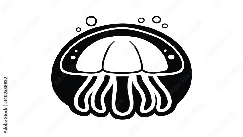 Simple Jellyfish Illustration With Bubbles In Black And White Aquatic Icon For Marine Life Projects Simple Jellyfish Illustration With Bubbles In Black And White Aquatic Icon For Marine Life Projects