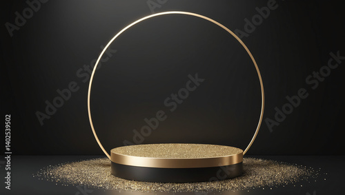 Luxury Black Podium with Gold Glitter Elegant 3D Render