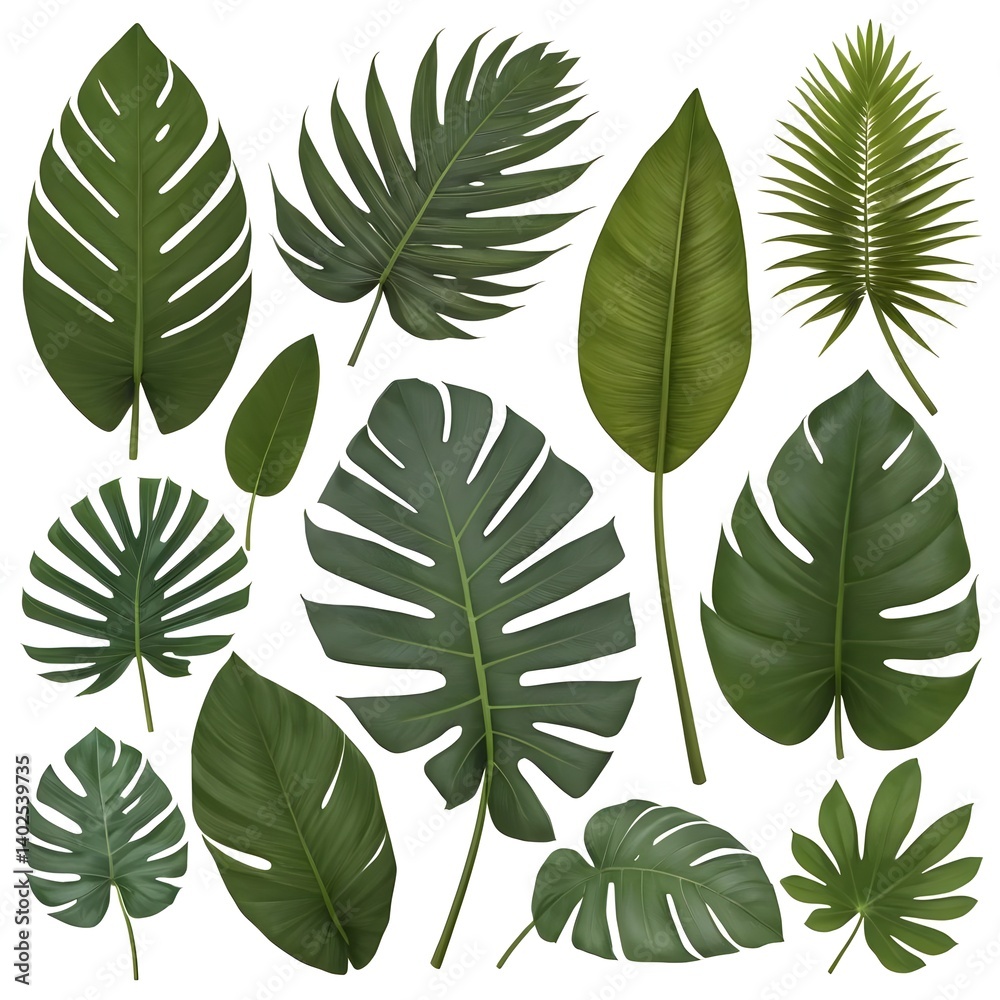 Fototapeta premium Tropical Leaves Collection Diverse Green Foliage