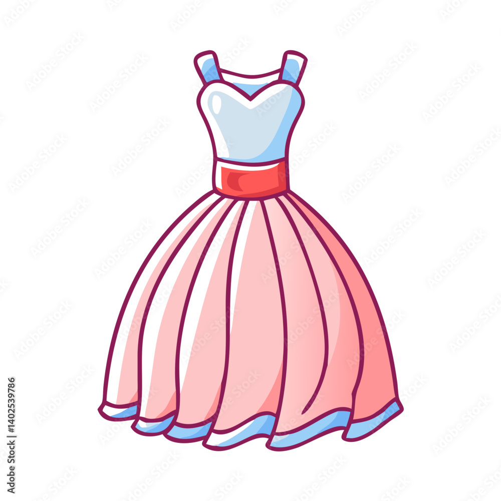 Obraz premium Beautiful Pink Ball Gown Wedding Dress with Red Belt and Light Blue Trim