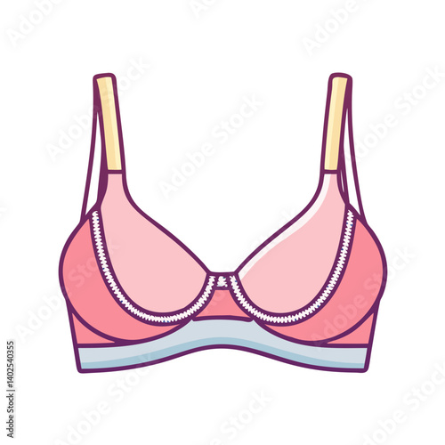 A Pink and Purple Underwire Bra with Light Blue Band Illustration
