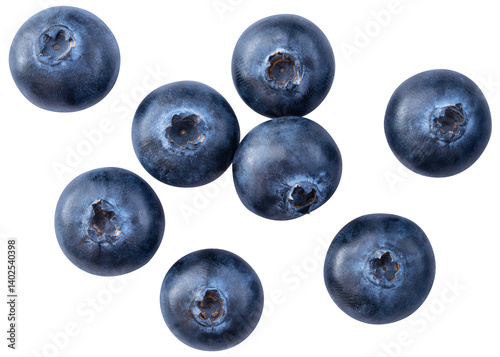 Blueberry isolated png. Blueberry top view on white or transparent background. Perfect retouched blueberry no background. Png blueberries collection. Full depth of field.