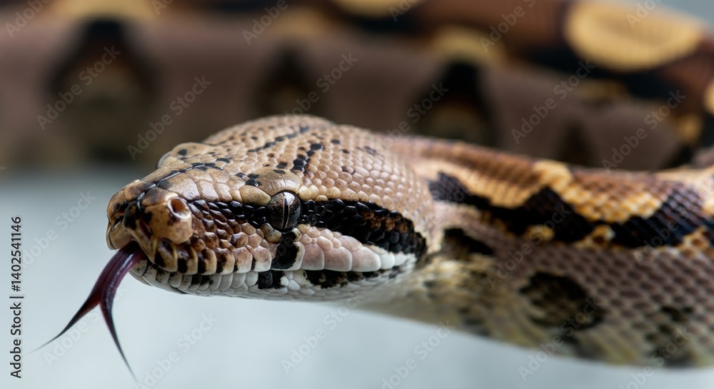 Close-up of brown python with forked tongue in motion Close-up of brown python with forked tongue in motion