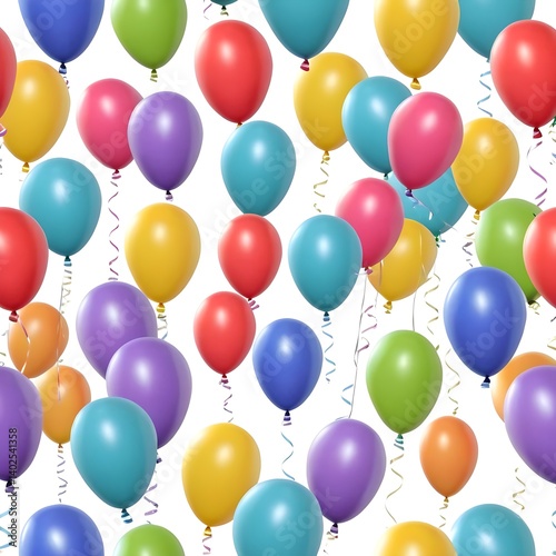 Colorful Balloons Floating with Ribbons