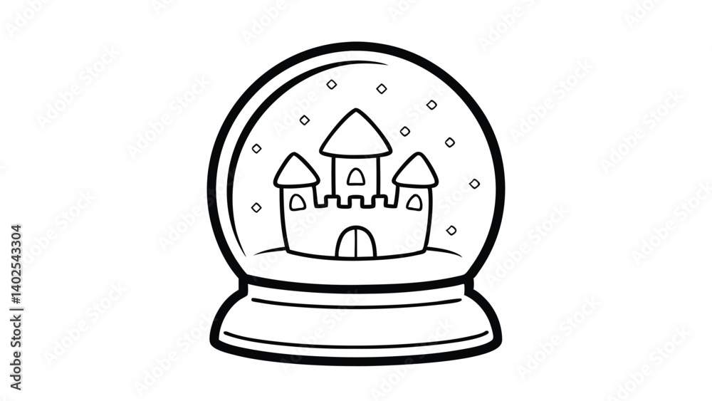 Enchanting Castle In Snow Globe Outline Illustration For Coloring Books And Creative Design Projects Black And White Enchanting Castle In Snow Globe Outline Illustration For Coloring Books And Creative Design Projects Black And White