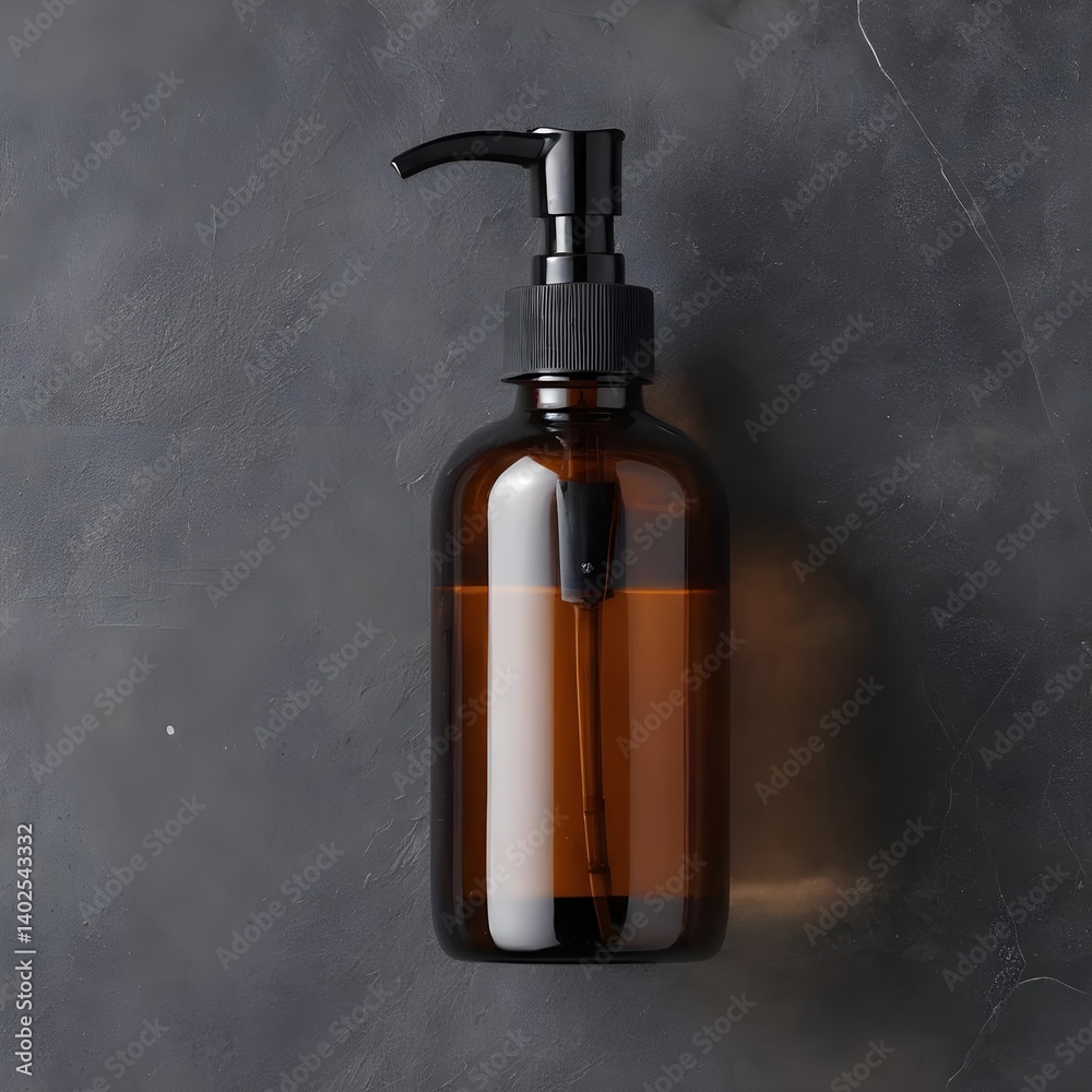 Amber Glass Pump Bottle on Dark Background Amber Glass Pump Bottle on Dark Background