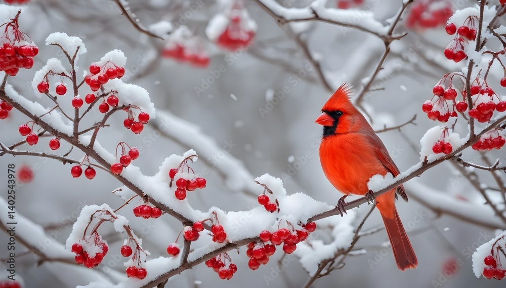 Fototapeta premium Northern Cardinal in Winter Wonderland