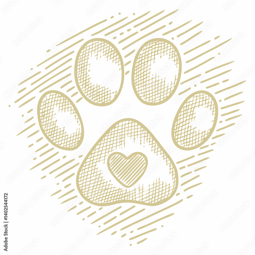 Obraz premium Stylized Pet Paw Print Illustration with Heart Design on White Background