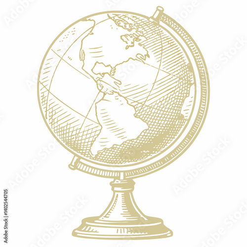 Vintage Globe Illustration on White Background with Copy Space for Educational and Travel Themes