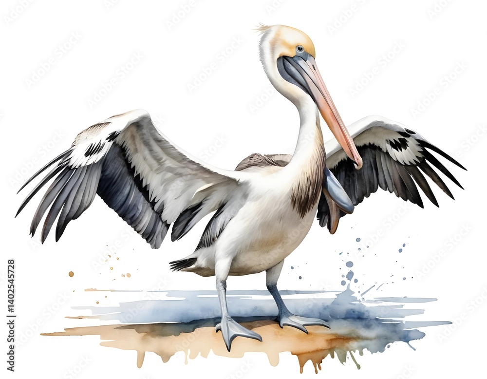 Fototapeta premium Brown Pelican Watercolor Painting