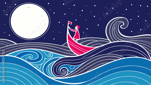 A magical seascape featuring a full moon casting shimmering light over ocean waves—ideal for fantasy, digital art, and night-themed projects