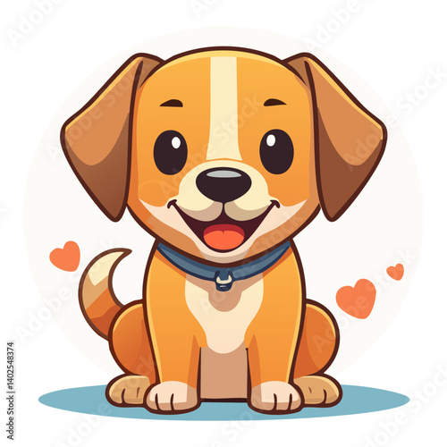 Cute cartoon beagle puppy sitting and smiling happily