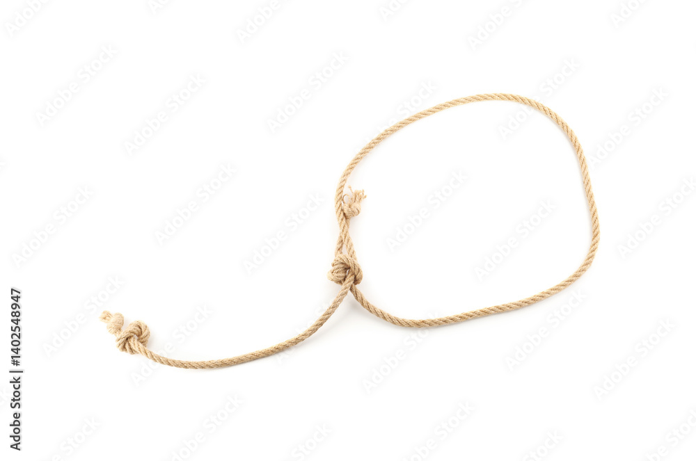 Lasso made of cotton rope isolated on white, top view Lasso made of cotton rope isolated on white, top view