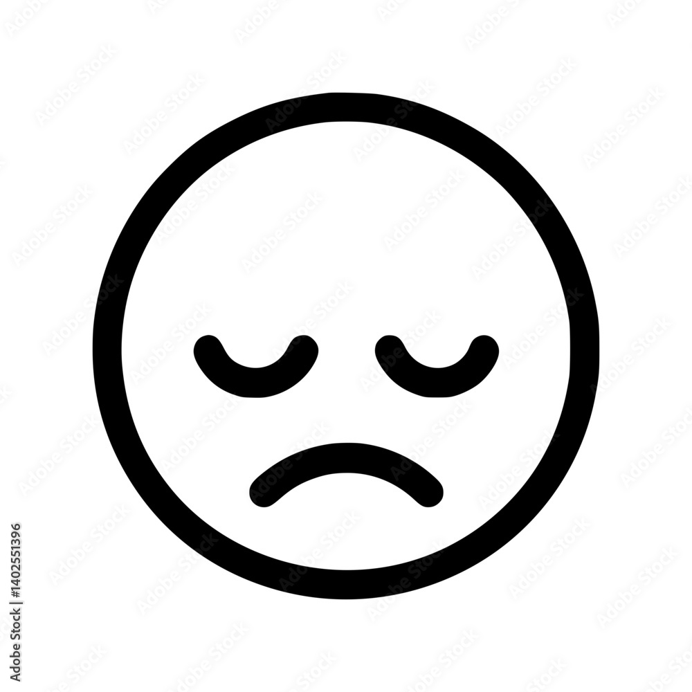 Emoji sad face icon with closed eyes representing sadness Emoji sad face icon with closed eyes representing sadness