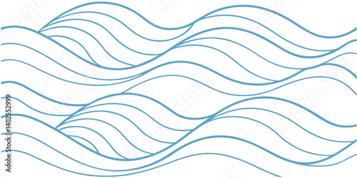 Blue Wave Line Pattern Illustration – Minimal Fluid Abstract Ocean Background Design