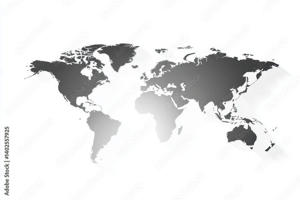 Fototapeta premium World map, simple, grayscale