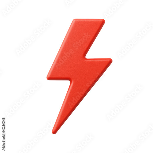vibrant red lightning bolt icon on transparency background, symbolizing energy and power