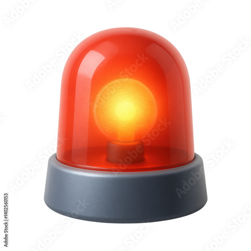 red emergency light with glowing bulb inside, set on gray base, symbolizes alertness and urgency