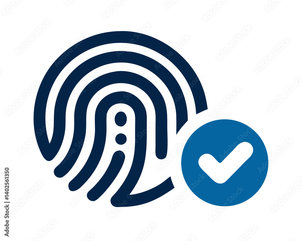 Fingerprint Authentication Symbol with Check Mark Icon Fingerprint Authentication Symbol with Check Mark Icon