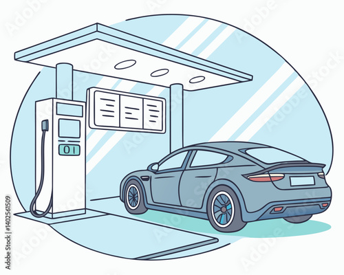 Electric car charging at a station with a modern design  
