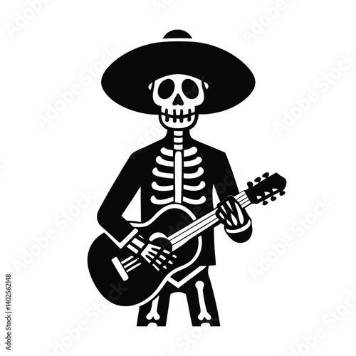 mariachi skeleton guitar vector art silhouette