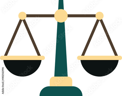 Justice Scale Illustration: A flat, colorful illustration of a traditional justice scale, symbolizing balance, fairness, and legal proceedings.