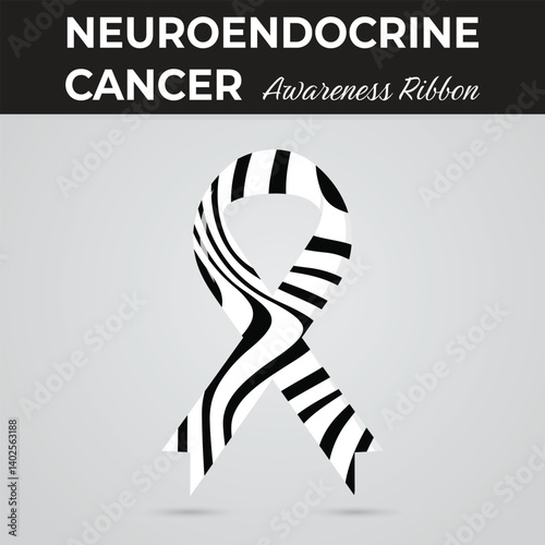 Striking Zebra-Striped Neuroendocrine Cancer Awareness Ribbon, Bold Black & White Emblem Symbolizing Rarity