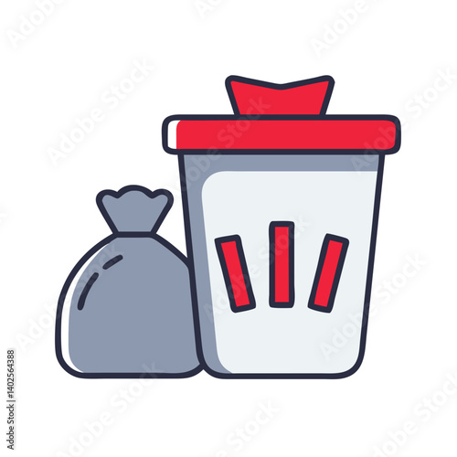 Trash Can with Waste Bag - Modern Flat Design Illustration  