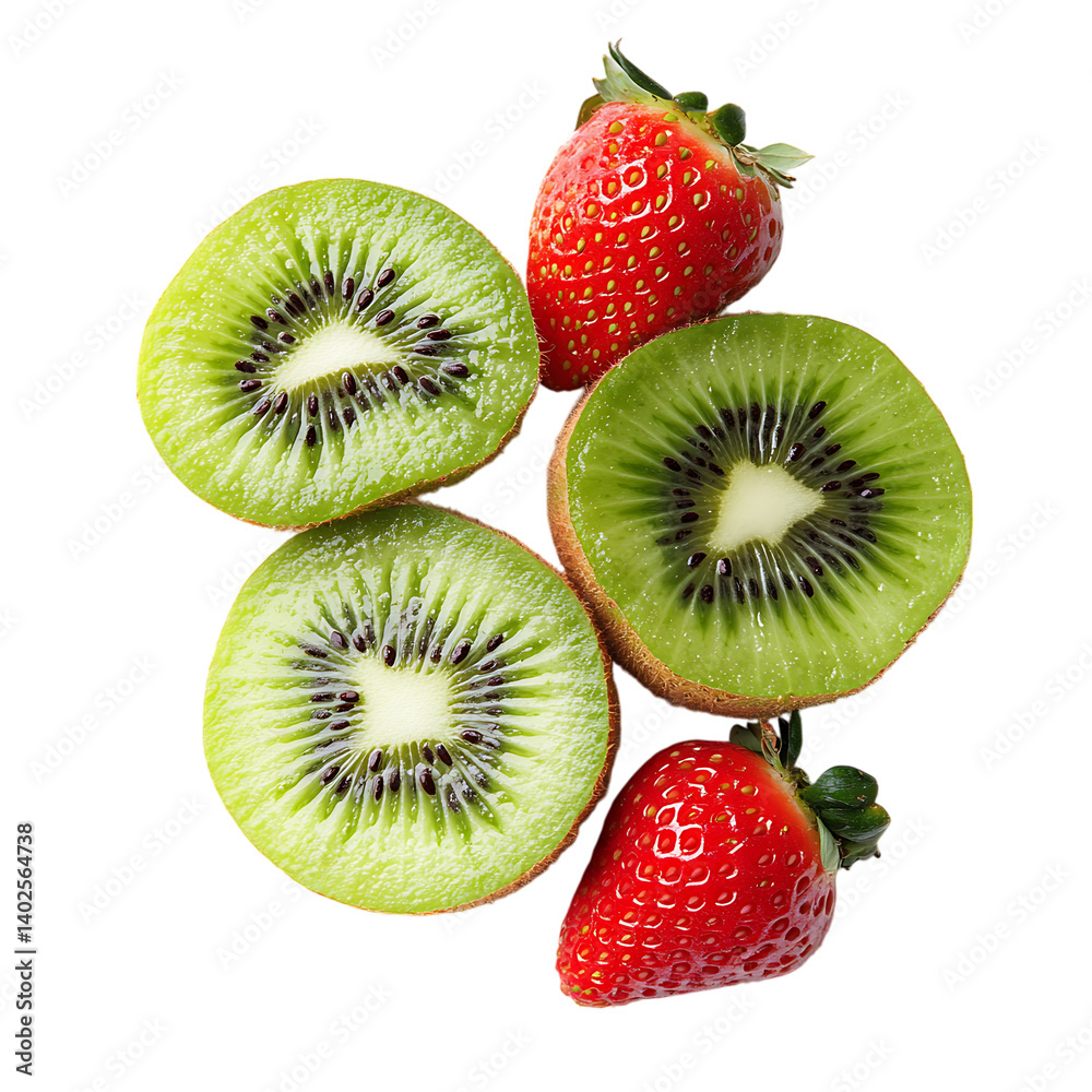 Fototapeta premium Fresh kiwi and strawberry png