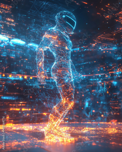 Fototapeta Naklejka Na Ścianę i Meble -  Extreme athletes showcase skills in a holographic sports arena of the future