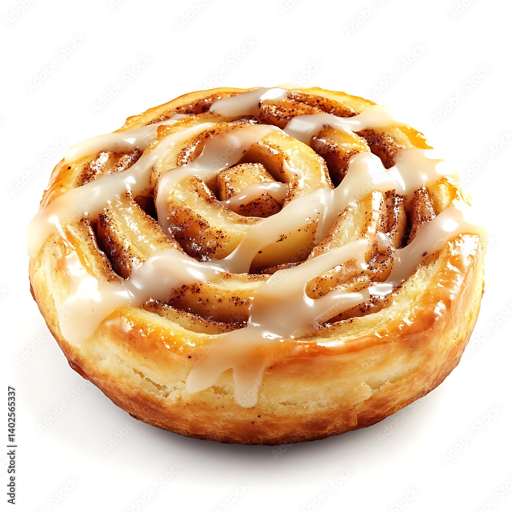 Fototapeta premium A freshly baked apple cinnamon roll with a soft dough, warm spiced filling, and a drizzle of icing