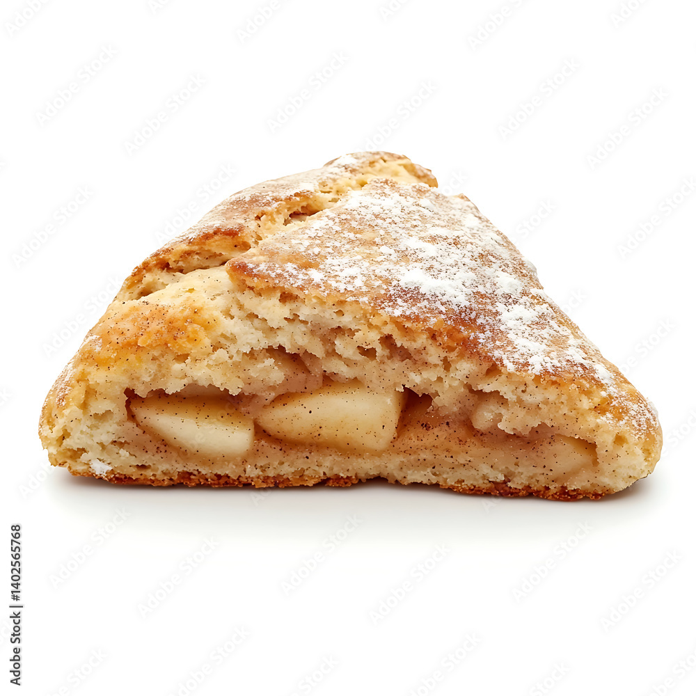 A freshly baked apple cinnamon scone with a slightly crunchy top, soft crumb, and a dusting of cinnamon sugar A freshly baked apple cinnamon scone with a slightly crunchy top, soft crumb, and a dusting of cinnamon sugar