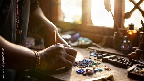a closeup shot of female hands making jewelry close up