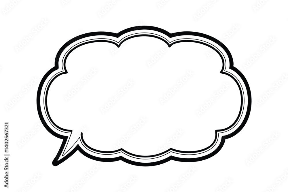 A simple, empty, black outline speech bubble. Cloudlike shape with a double border. Perfect for adding text, dialogue, or thoughts in comics or designs. A simple, empty, black outline speech bubble. Cloudlike shape with a double border. Perfect for adding text, dialogue, or thoughts in comics or designs.