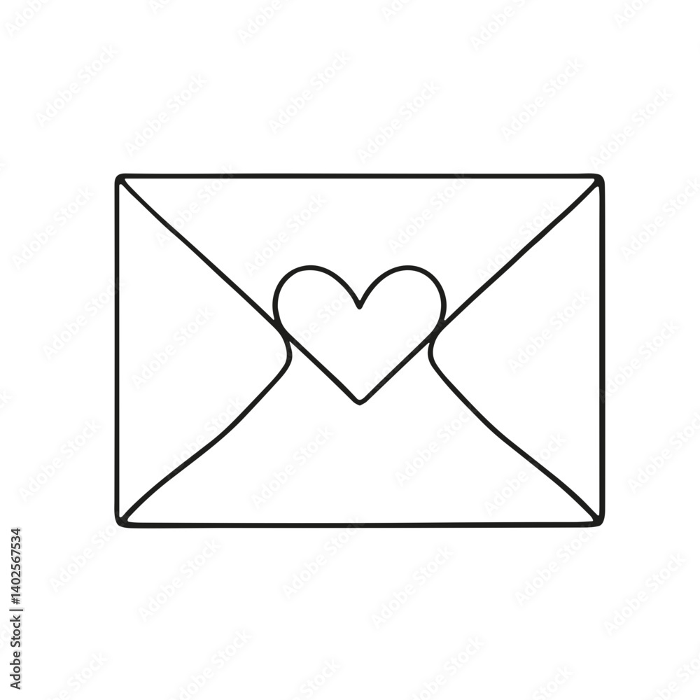 Minimal One Line Drawing of Envelope with Heart – Black Line Art Love Letter Icon Vector on Transparent Background Minimal One Line Drawing of Envelope with Heart – Black Line Art Love Letter Icon Vector on Transparent Background