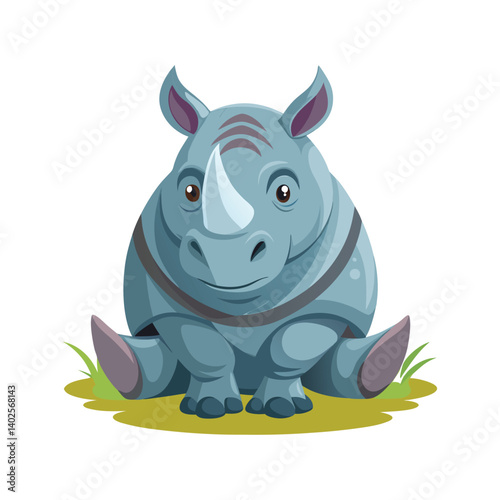 Cute cartoon animal illustration of a fun, wild rhino character