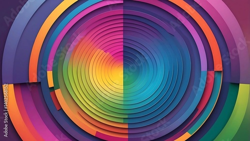 Image is an abstract digital artwork featuring a radial gradient design. The layout is circular, with a central point from which colors radiate outward in a smooth transition.