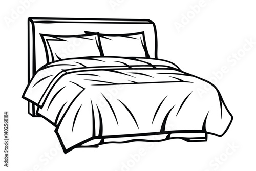 Bedroom Furniture Simple Line Drawing of Made Bed with Pillows