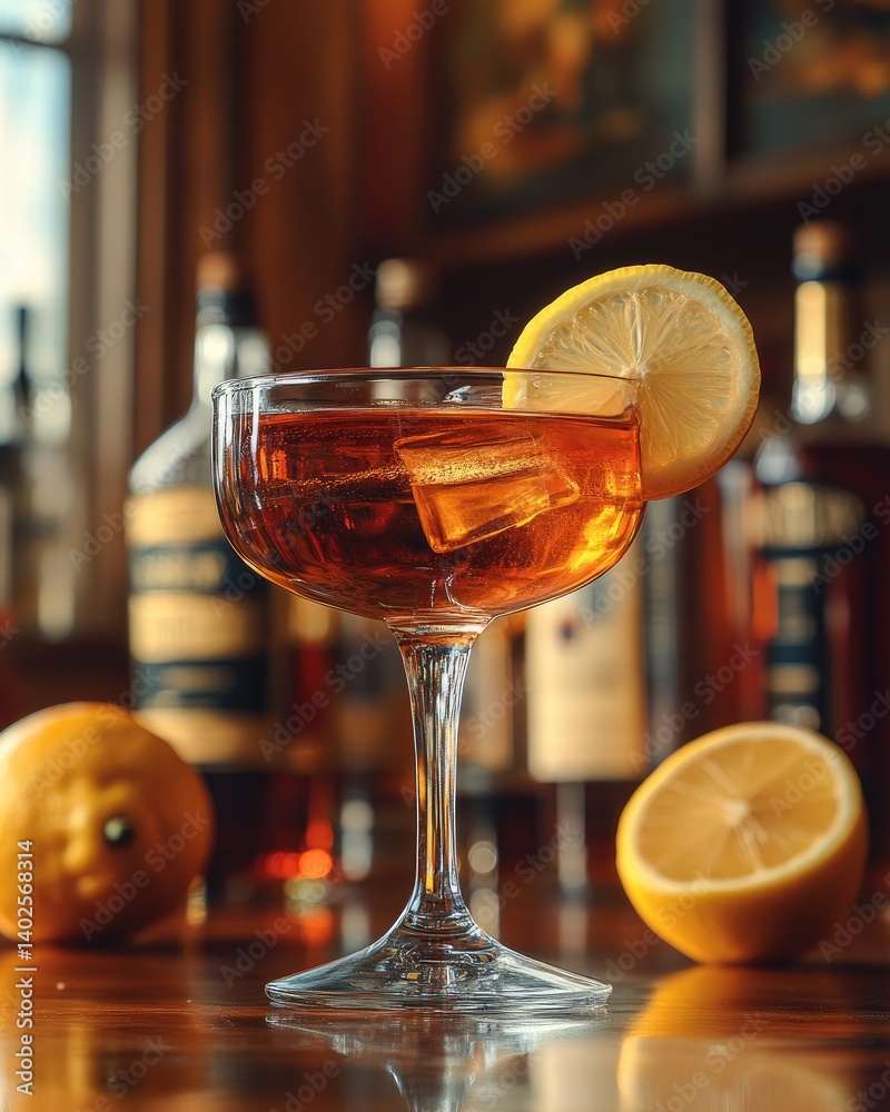Whiskey on the rocks and lemon slice Whiskey on the rocks and lemon slice