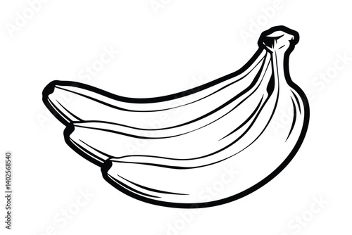 A simple line drawing of three bananas clustered together, showcasing their curved shape and peel texture. The illustration is monochrome, providing a clean, classic aesthetic.