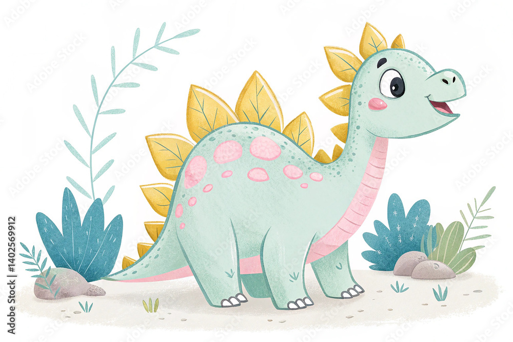 Cute stegosaurus cartoon with white background Cute stegosaurus cartoon with white background
