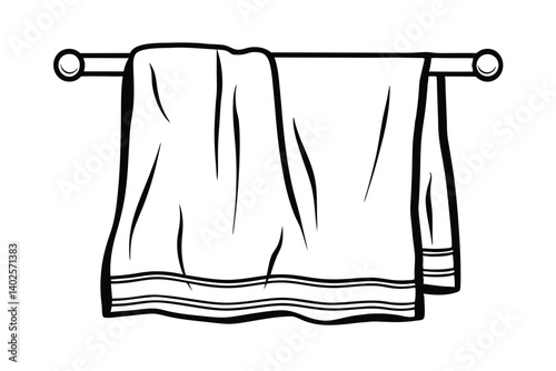 Bathroom Towel Hanging on Towel Rack, Clean Cotton Textile