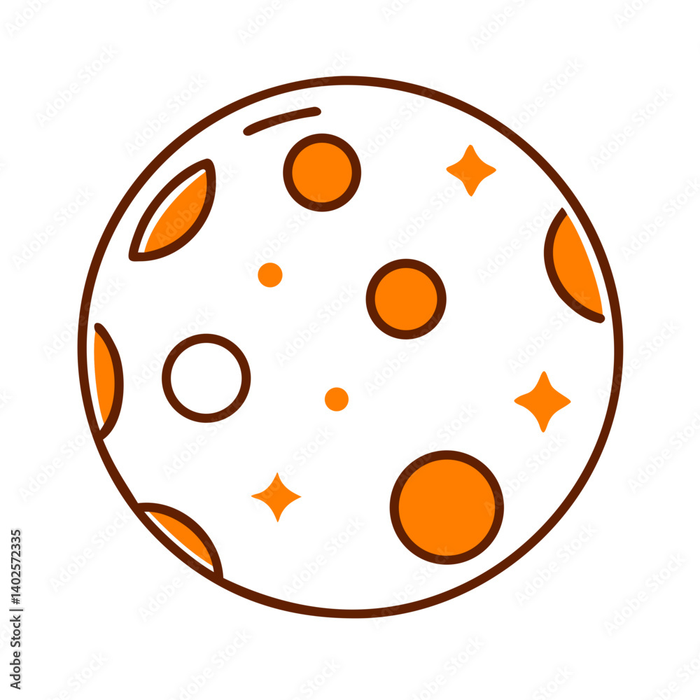 Obraz premium Full moon illustrated with orange spots and sparkles on a white background, celestial theme