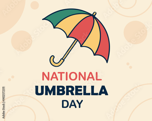Stylish greeting card design with umbrella on yellow background for rainy day. 