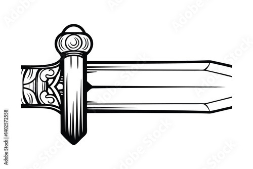 Black And White Vector Graphic Of A Sword With Decorative Hilt Ready For Halloween Or Fantasy Projects