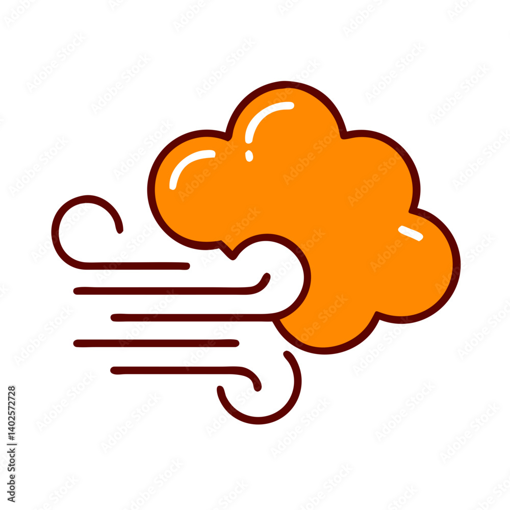 Illustration of an orange cloud with gusts of wind, representing atmospheric movement and weather changes Illustration of an orange cloud with gusts of wind, representing atmospheric movement and weather changes