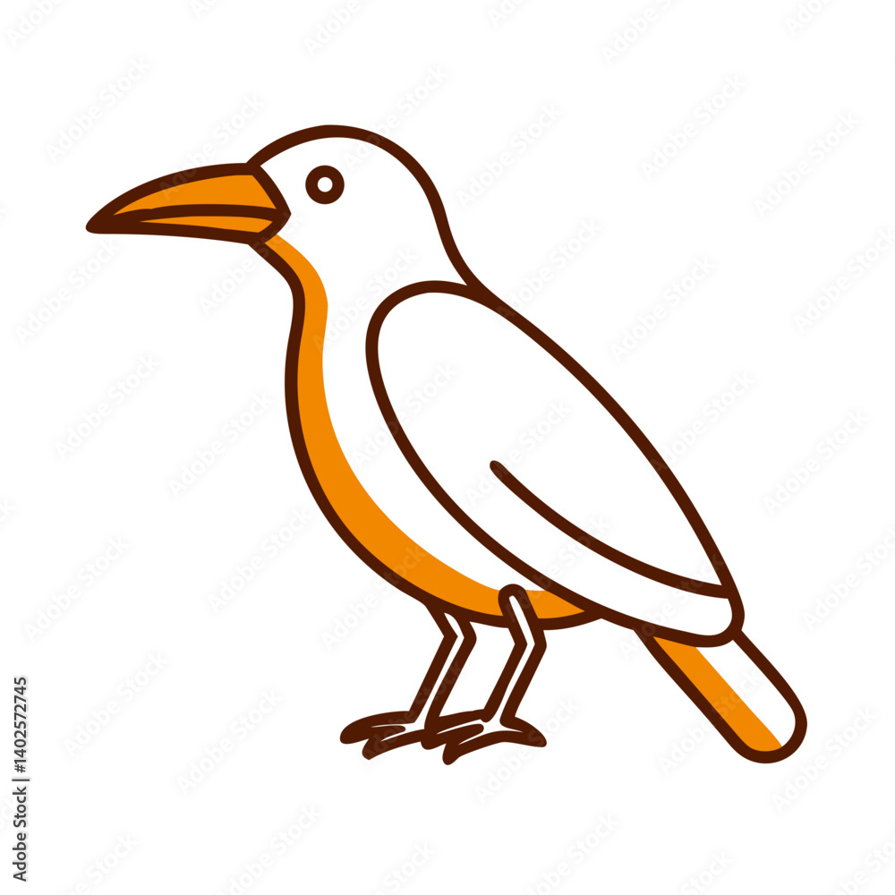 Obraz premium Illustration of a crow standing with a simplistic design featuring orange and white colors against a plain background