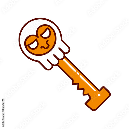 Creepy key with a ghostly face design, orange and white color scheme, illustration for Halloween-themed decorations and events