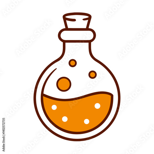 Potion jar filled with orange liquid and bubbles, mystical concept